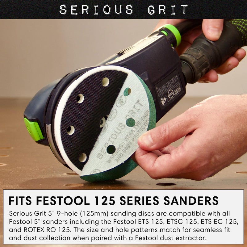 Serious Grit 5-Inch 9-Hole 80 Grit Sanding Discs - Heavy-Duty Hook & Loop Film Discs - Sandpaper for Random Orbital Sanders - 50 Pack Box - Image 2